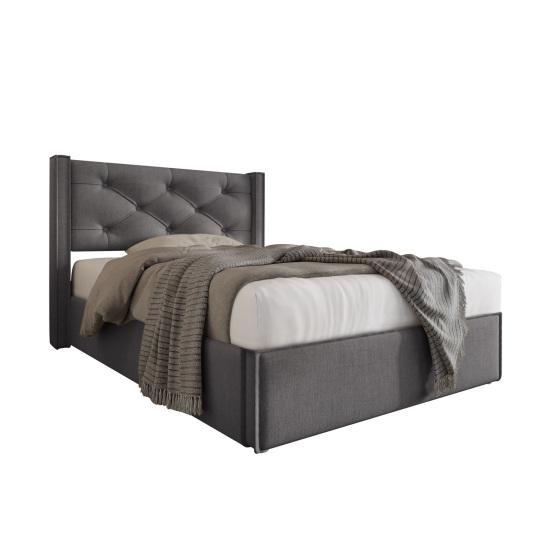 Family Bed Hydraulic Single Upholstered 90x200cm with Slatted Soft Frame Modern Frame Storage Space Gray
