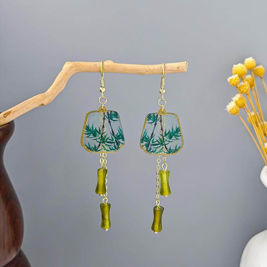 Ancient Chinese Style Beaded Tassel Earrings with Flower Fan and Bowknot