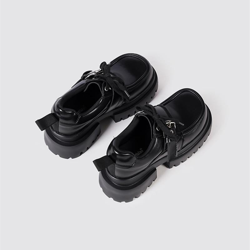Spring Autumn Patent Leather Block Lolita Women Loafers Lace-up Platform Wedges High heels Gothic Girls Student Shoes