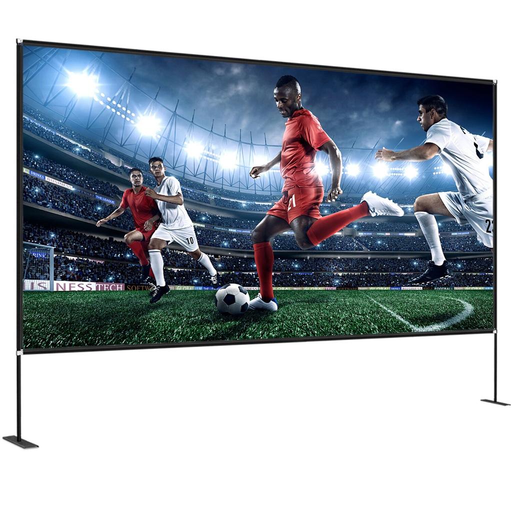 Outdoor Movie Screen w/ Stand, 150" Portable Movie Screen, 16:9 HD Wide Angle Outdoor Projector Screen, Front & Rear Projection, w/ Storage Bag &
