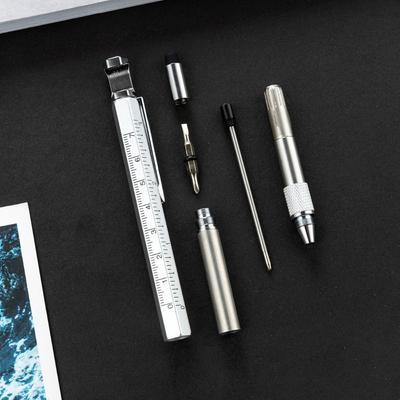 Portable Metal Multi Tool Pen 7-in-1 With Bottle Opener Screwdriver Ruler Ballpoint Pen Woodworking Pen Outdoor Tool Pen