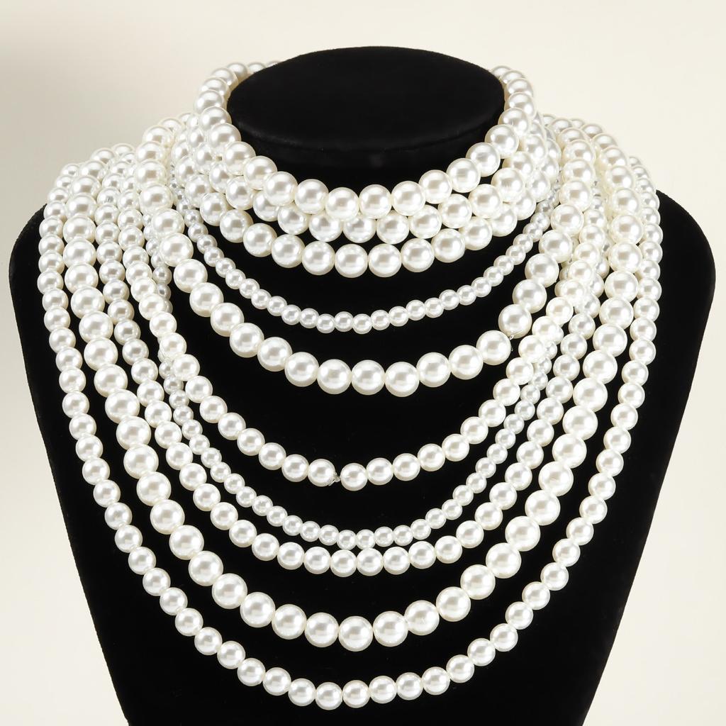 European and American Baroque Multi-layer Imitation Pearl Women's Necklace Temperament Size Beaded Long Retro Bridal Necklace Necklace Necklace