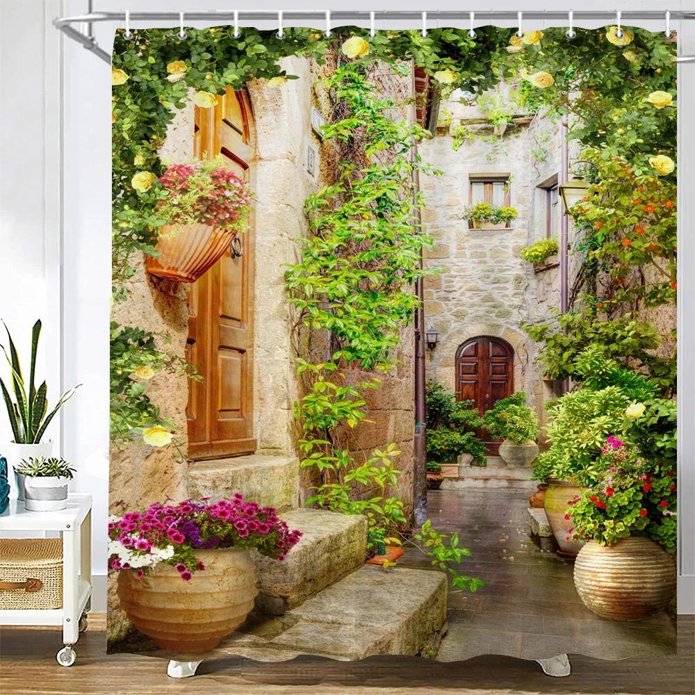 

Lake View Shower Curtain European Scenic Path Waterfront Design Waterproof Bath Linen Nature Landscape Decor Romantic Home W60H190(CM)-1 Pcs