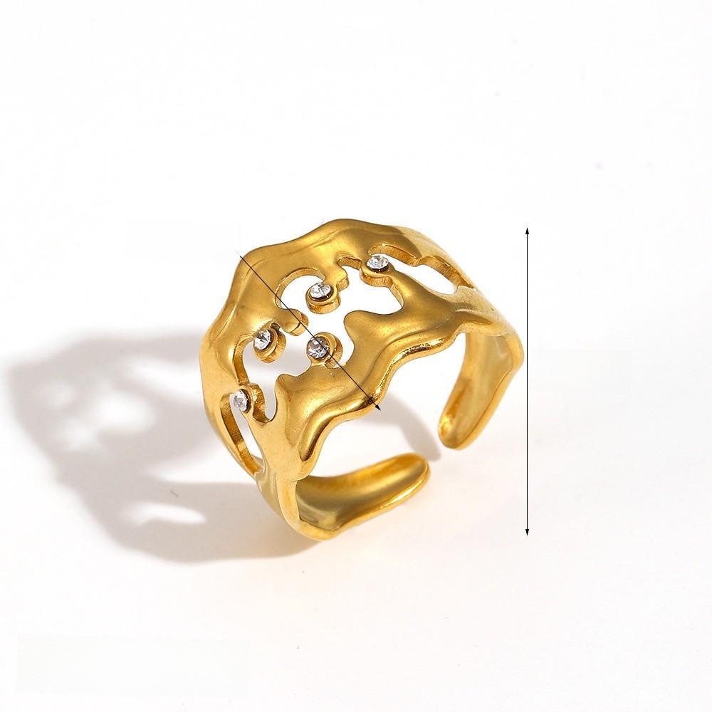 Style Geometric Stainless Steel Ring With Water Diamond Embedding For Women