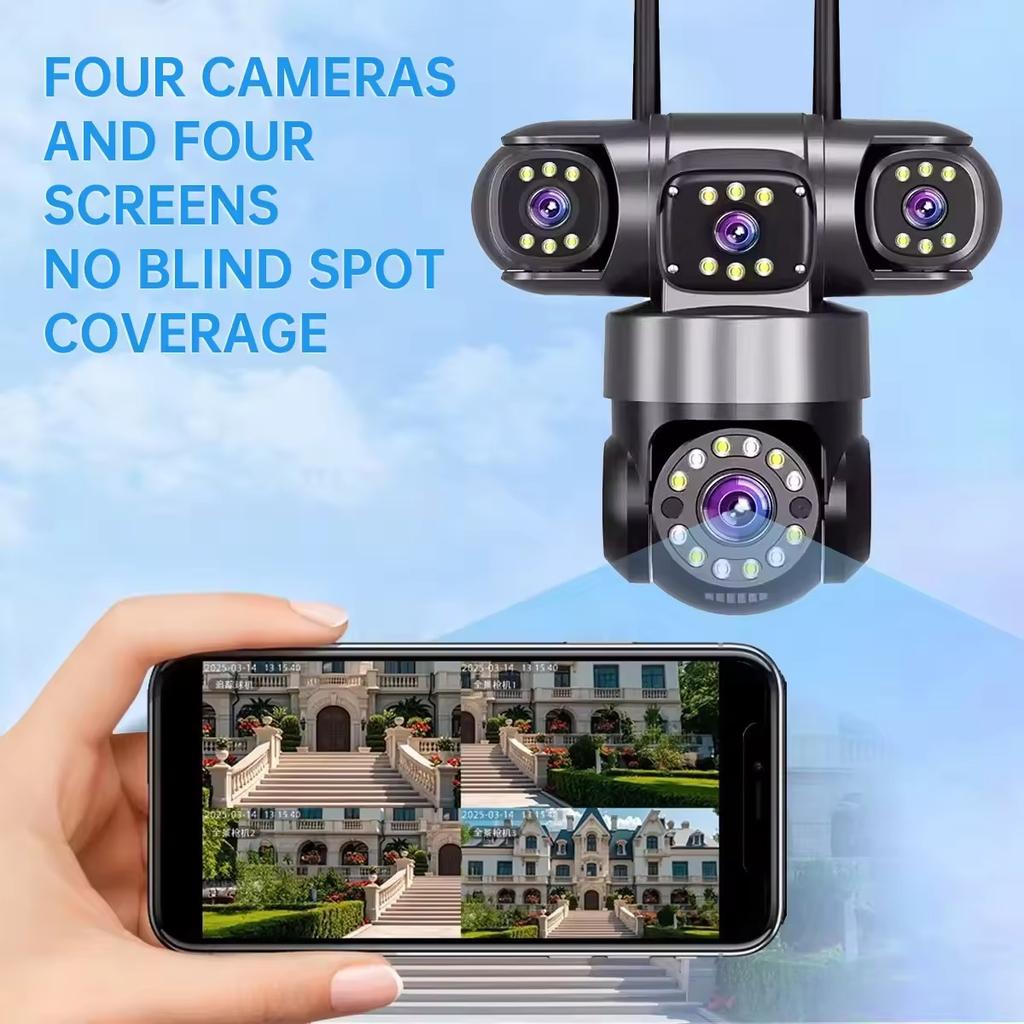 Four Lens Four Screens 16MP WIFI IP Camera Two Way Audio 360° PTZ Control Linkage Auto Tracking IP66 Waterproof HiEasy APP