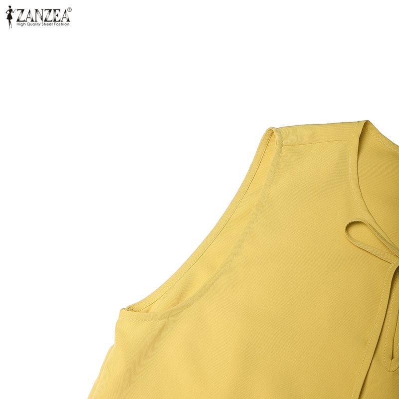 ZANZEA Women Casual Round Neck Loose Sleeveless Dress