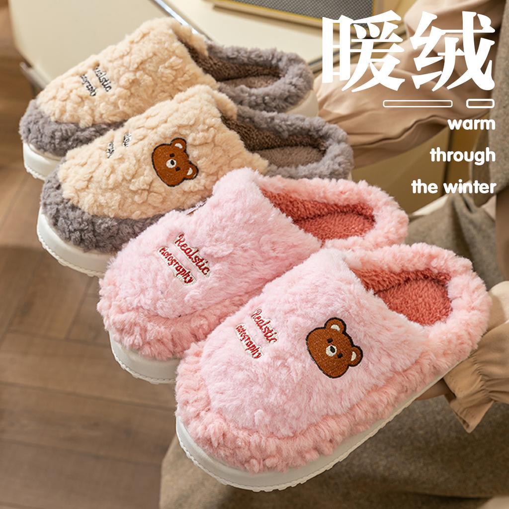 Plush cotton slippers 2025 autumn and winter new indoor home thick bottom warm couple cotton slippers winter