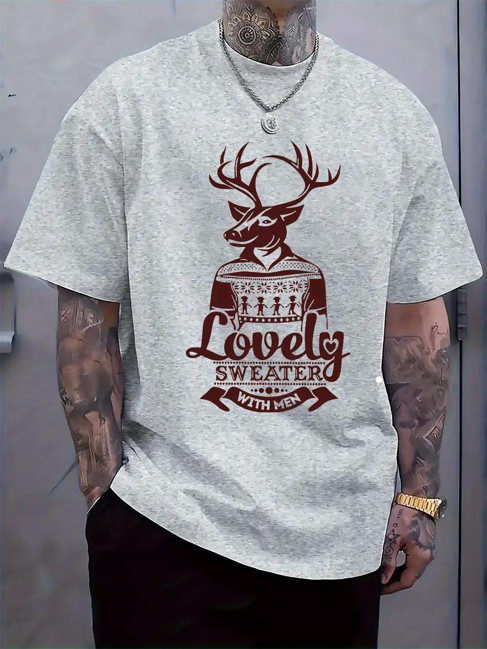 Casual Reindeer Graphic T-shirt - Lovely Sweater Print S