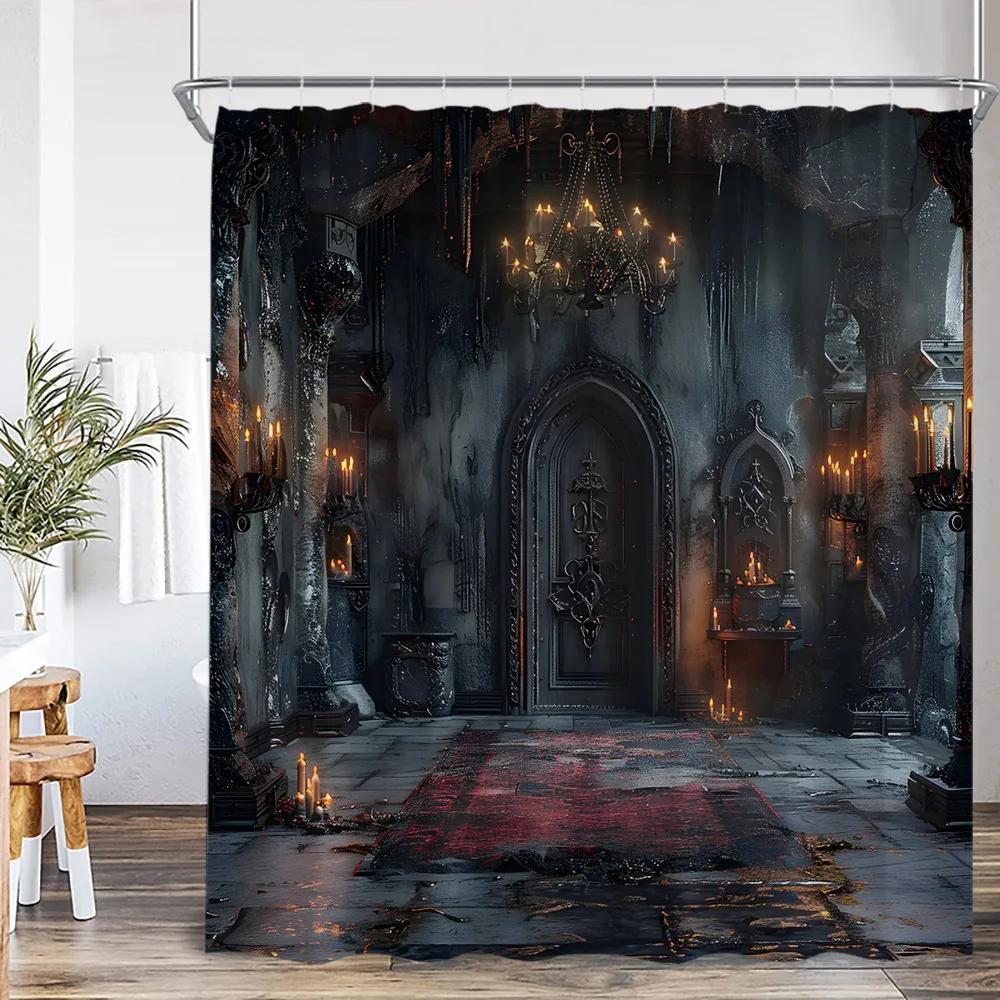 Rideau douche nuit effrayant maison hantée, décor à capuche effrayant, rideau de bain d'Halloween