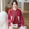 Elegant Floral Knit Two-Piece Cardigan Set for Mature Women