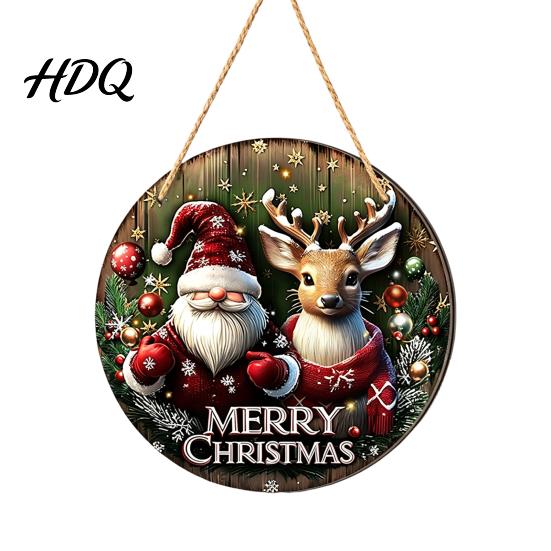 Traditional Xmas Tree Embellishments Wooden Christmas Hanging Pendant Snowman/Santa Claus/Gnome Ornament with Farmhouse Style Festive Signs Hemp Rope