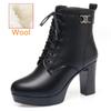 Women Genuine Leather Ankle Boots 2025 Autumn Winter Thick Wool Comfortable Thick High Heels Women Snow Boots Platform Shoes