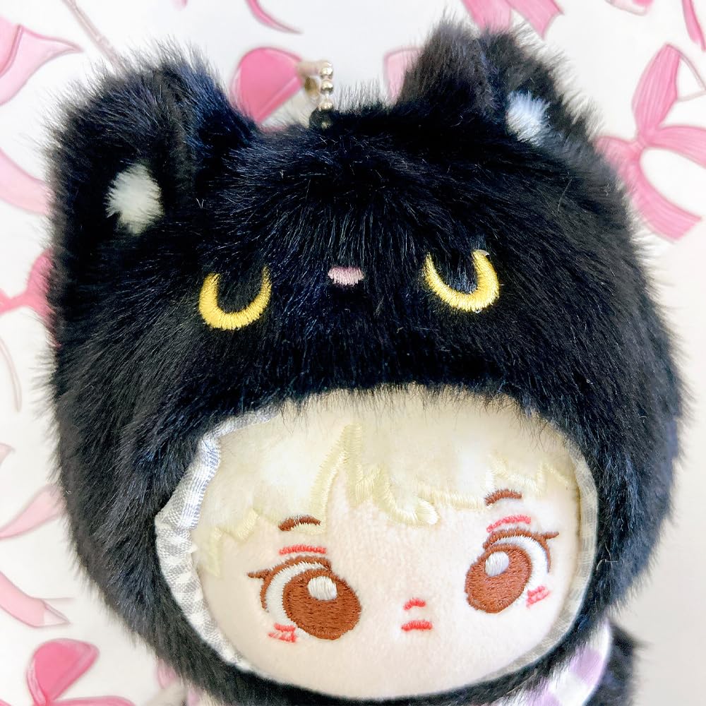 Black Cat Plush Animal Kigurumi with Bib for 10cm Plush Toys, Plush Clothes, Kigurumi Accessories, Otaku Activities, Doll Mascot, Kpopdoll Costume