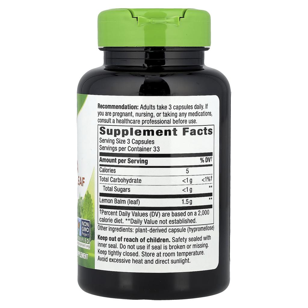 Nature'S Way, Melissa Lemon Balm Leaf, 1,500Mg, 100 Vegan Capsules (500Mg per Capsule)
