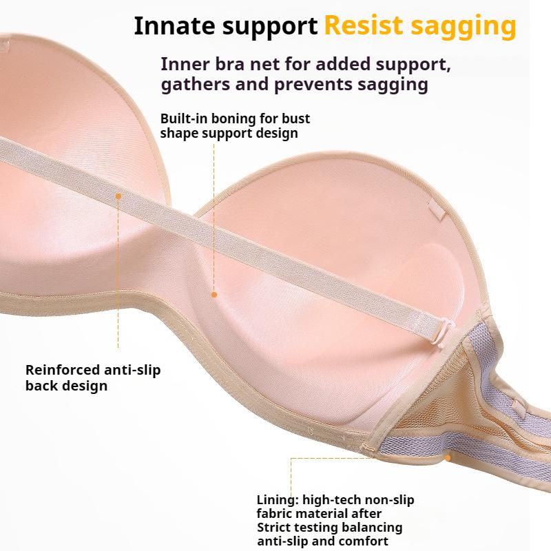 Stroppeløs Plus Size Push-up BH D-cup Sexy Tube Top Usynlig BH