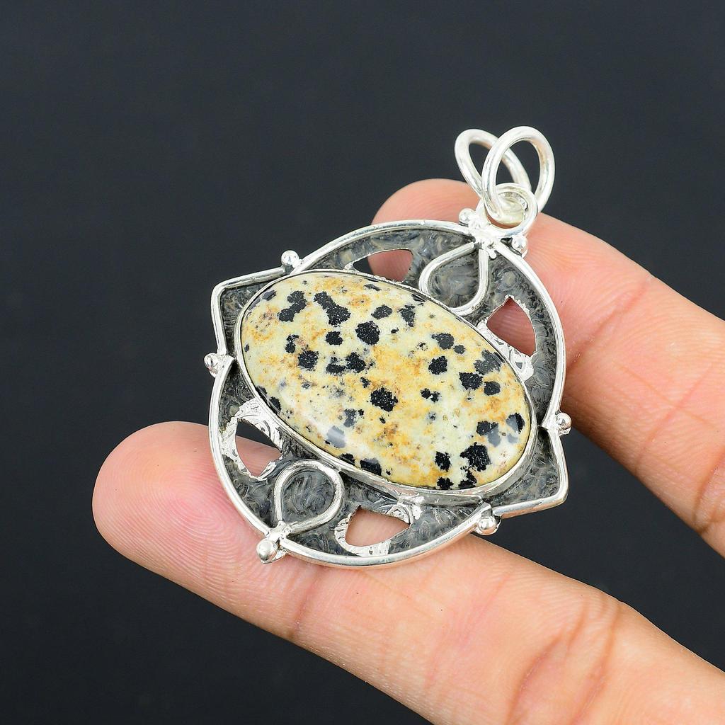 925 Silber Ovaler Dalmatiner Jaspis Stein Tochter Geburtstag Hochzeit Trendiger Anhänger