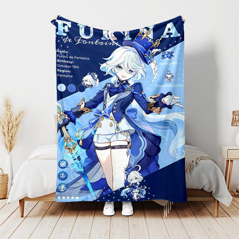 1pc Blanket Genshin Impact Furina Print Design, Lightweight Blanket for Sofa, Bed- Soft &Warm, Gift for All Seasons like Christmas, Halloween