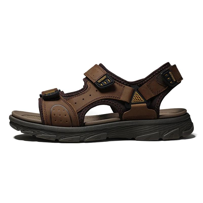 Fashion Golden Sapling Summer Shoes Genuine Leather Sandals Outdoor Men's Beach Sandals Leisure Flats Retro Footwear Men Casual Moccasin