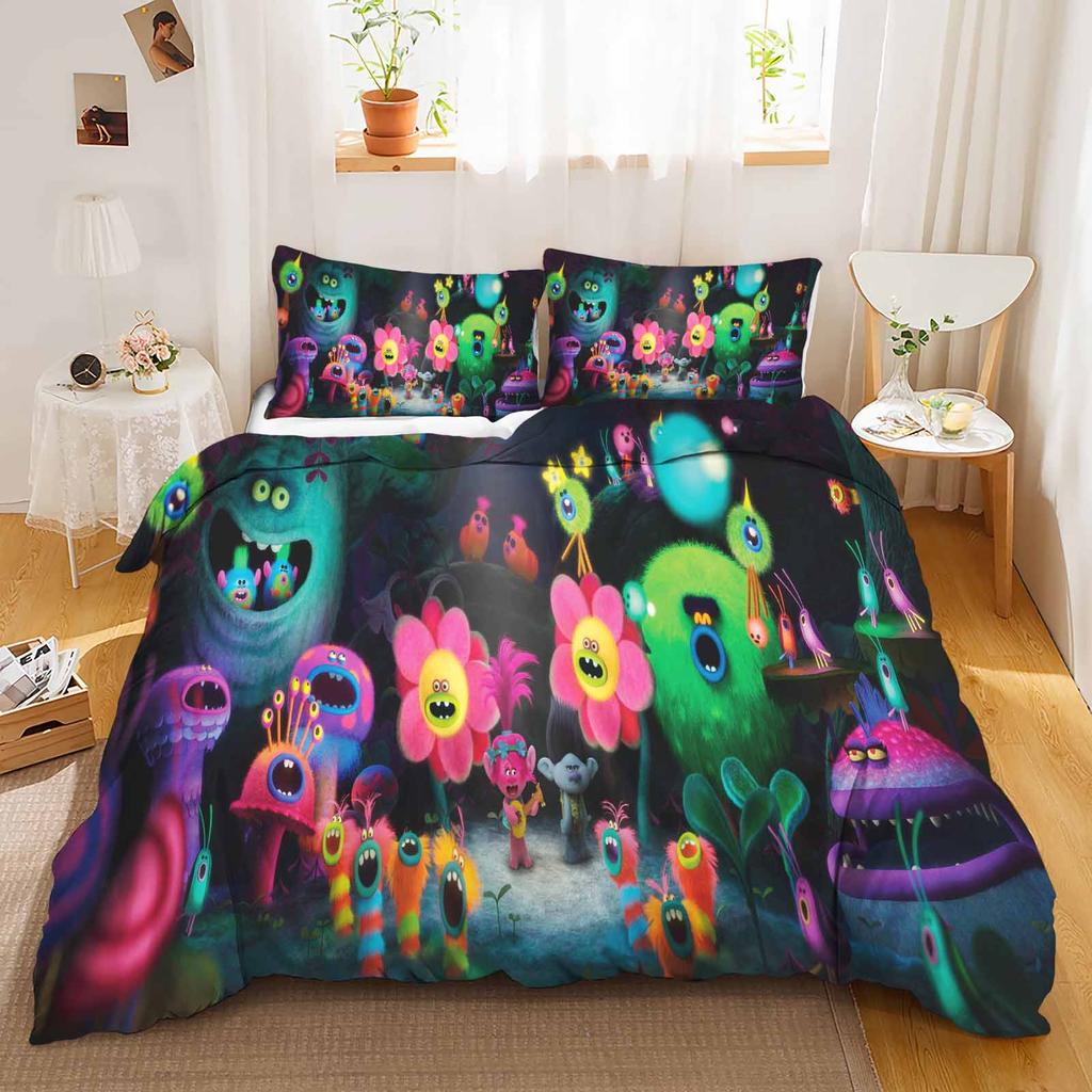 Trolls Anime Hogar Dormitorio Comforter Material de poliéster nórdico adecuado para niños y adultos Juego de 3 piezas