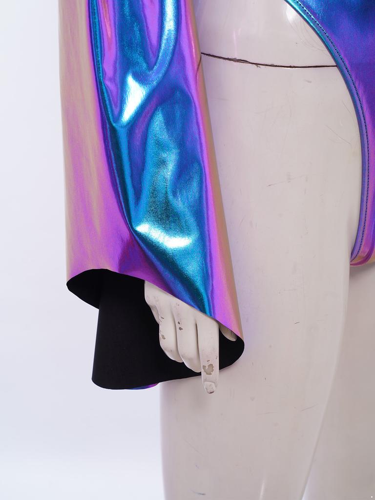 Body da Donna Lucido con Maniche Lunghe a Svasatura Zip Posteriore Invisibile Cutout Costume per Performance di Danza