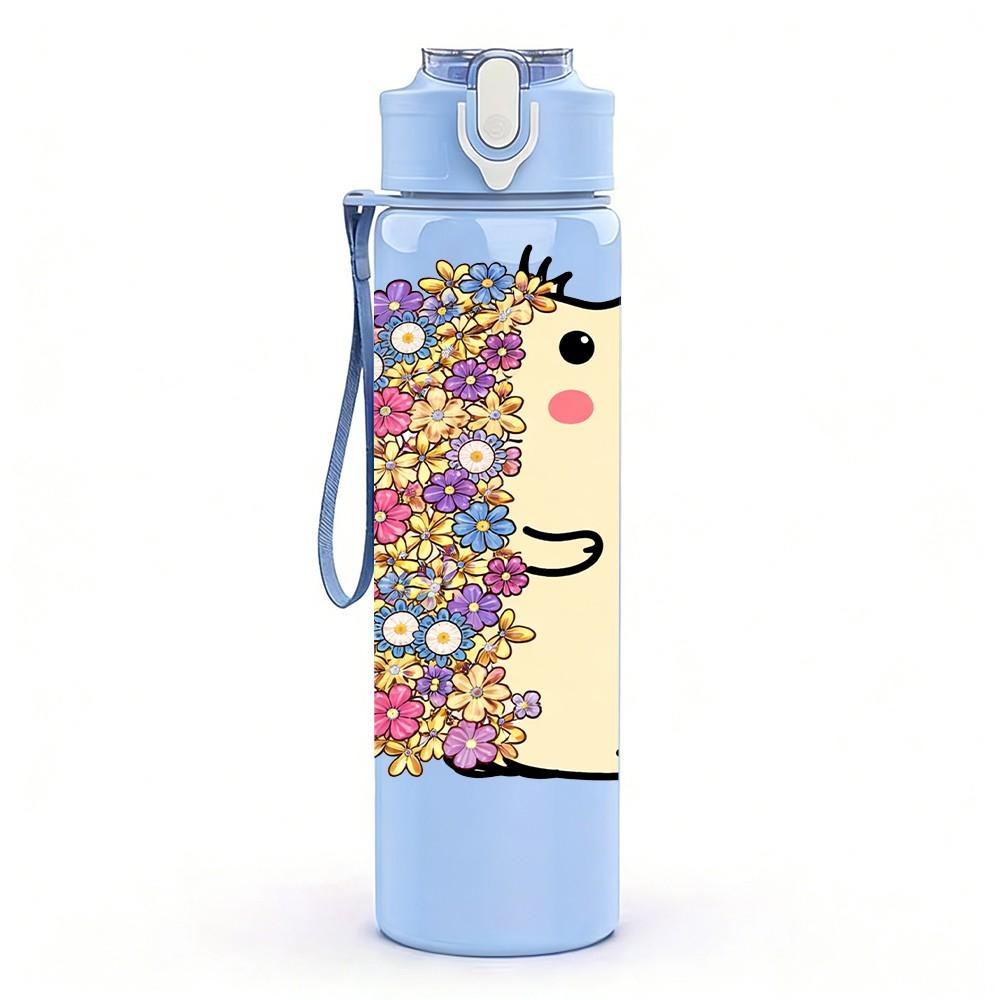 1PC Cute Hedgehog Pastel Cartoon Print 750ml Color Plastic Sports Water Bottle Leakproof Flip Straw Lid Suitable for Sports Office Home Use