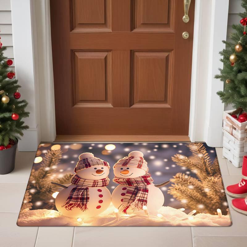 [Cozy Charm] Cozy Christmas Snowman Print Doormat - 0.47inch Thick Flannel, Non-Slip & Machine Washable, Festive Holiday Decor F