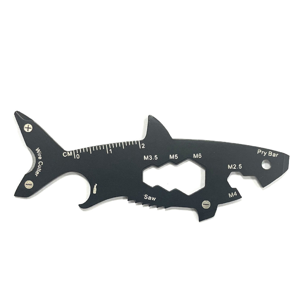 Multi-function 15 in 1 Shark Shaped Outdoor Bottle Opener Wallet Tool Card Stainless Pocket Screwdriver Survival Tool Keychain