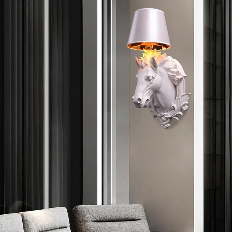 Modern Simple Horse Head Led Wall Lamp Bedroom Study Bedside Hotel Restaurant Resin Walllamp Living Room Decor Animal Wall Light
