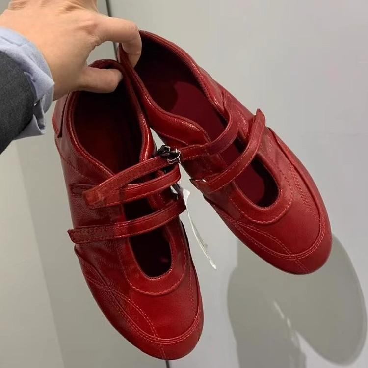 Guttega~ Velcro casual sneakers women's new ballet Mary Jane red inner height-increasing flat shoes