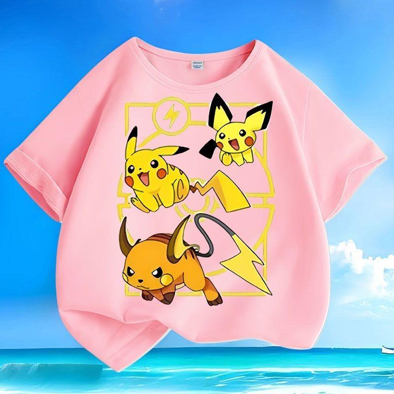 Sommer Trend Pikachu T-Shirts | Neu eingetroffen | Lockere Rundhals Kurzarm Oberteile für Klein- und Mittelkinder