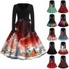 Women's Fashion V-Neck Relaxed-Fit Christmas Print Long-Sleeved Dress