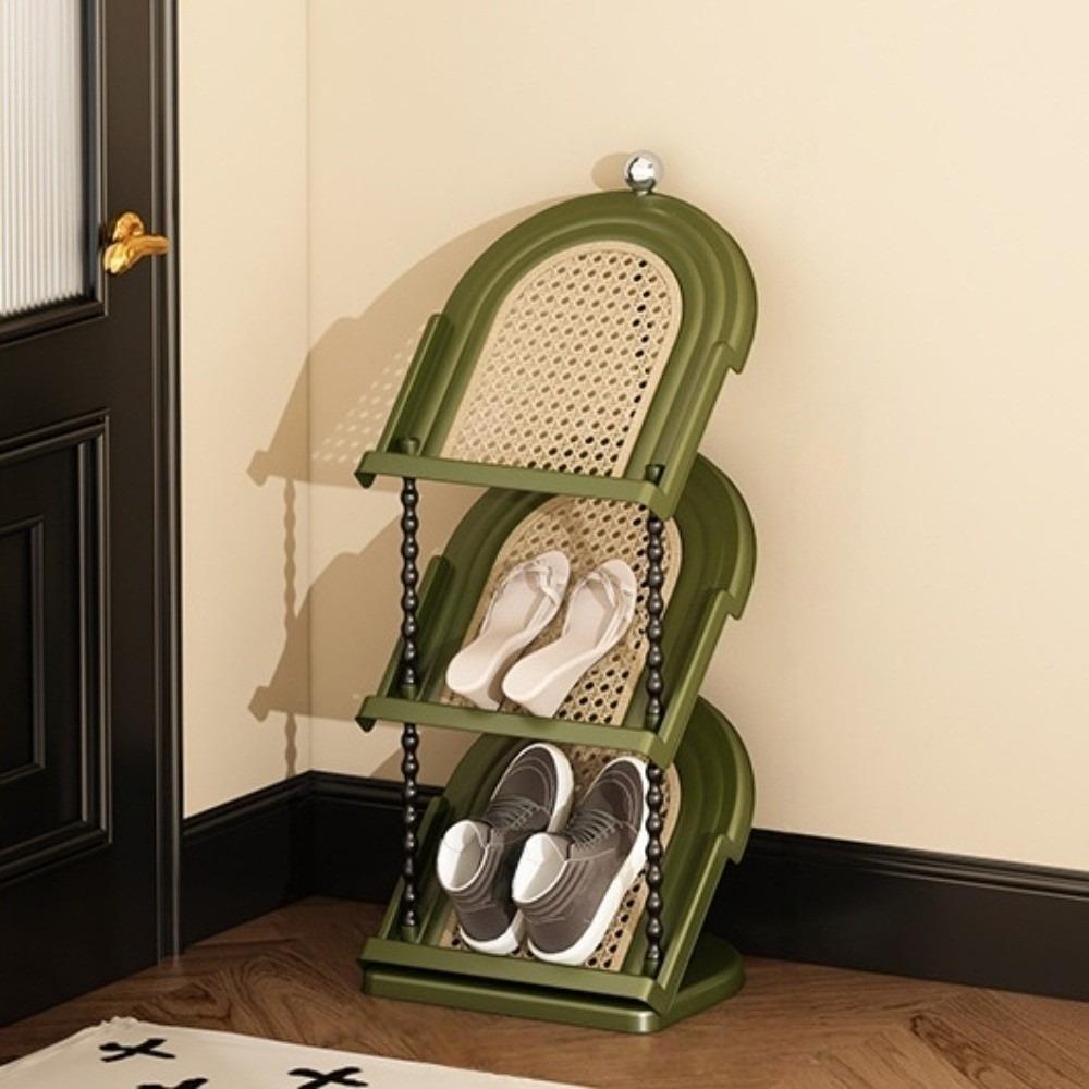 

DIY Multi-Layer Shoe Rack Large Capacity Space Saving Rattan Plaited Floor Shoe Shelf Detachable Anti-slip