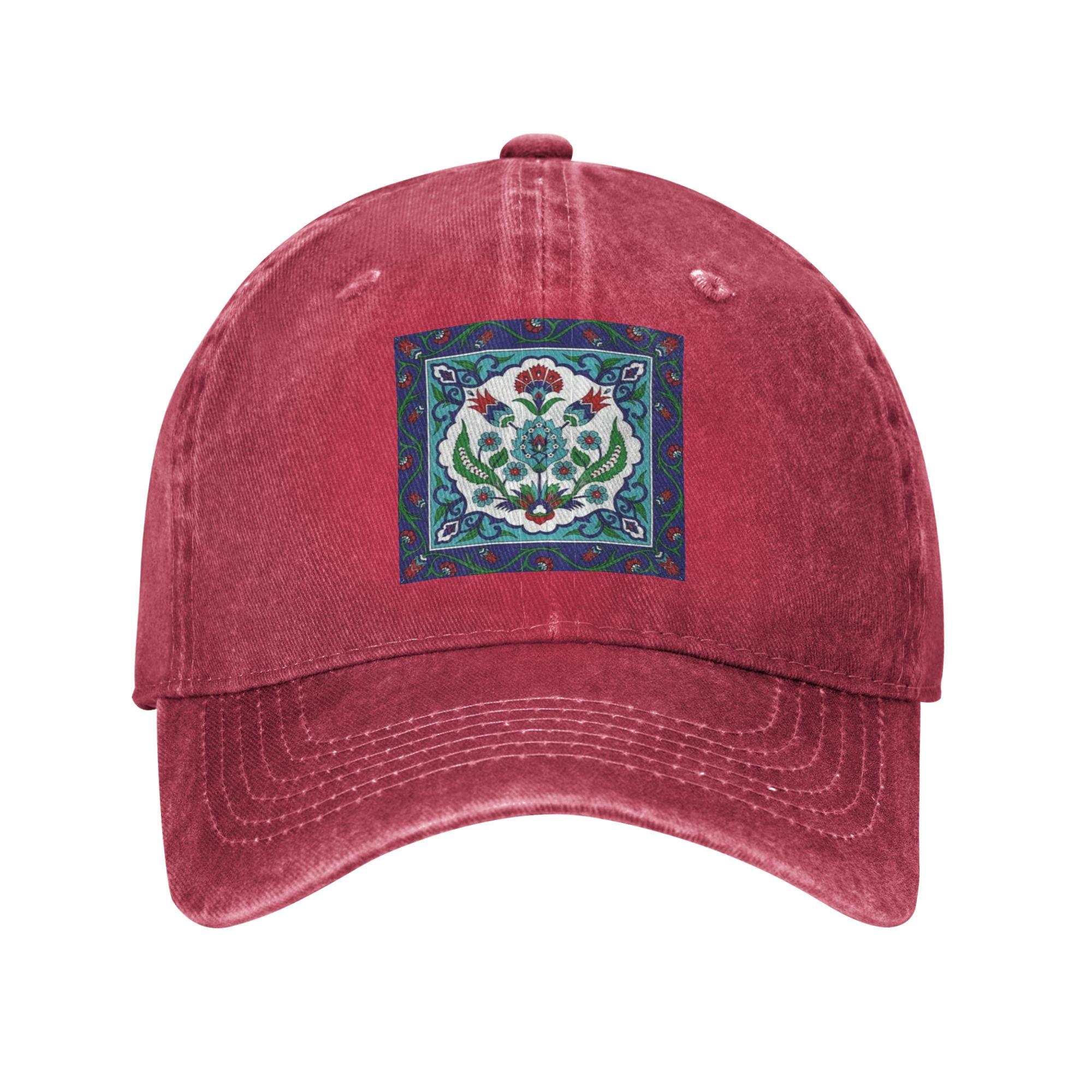 Unisex Baseball Hats Turkish Tile Pattern Vintage Iznik Cer Denim Summer Sports Baseball Caps Hip Hop Cap Casquette One Size