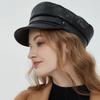 100% Sheepskin Military Hat - XXL Genuine Leather Flat Top Cap for Men/Women, Vintage Rock Style Unisex Headwearoll Captain Hat
