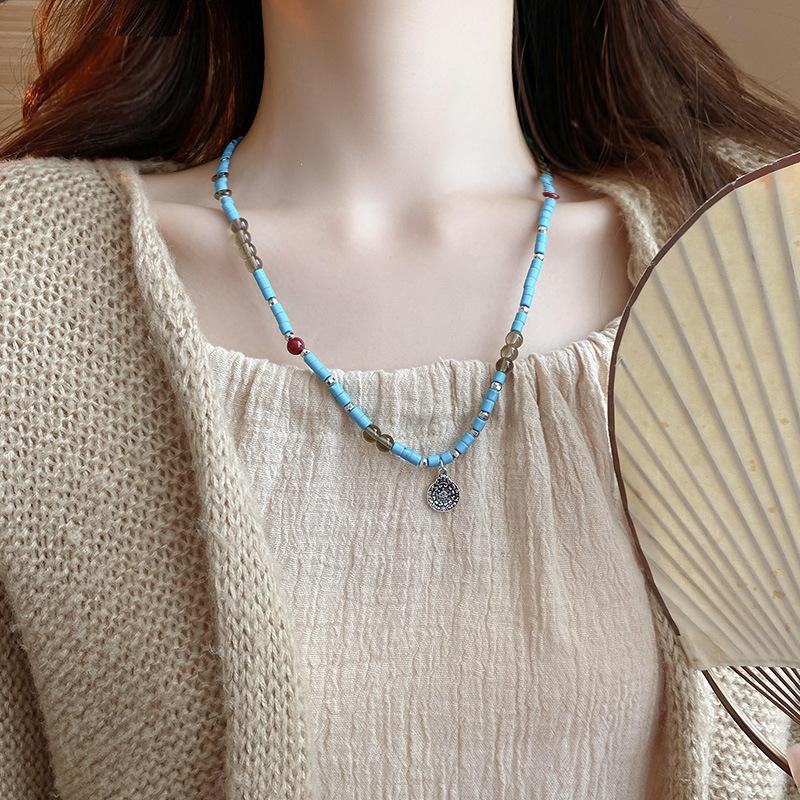 Guochao Fritillary Freshwater Pearl Artificial Crystal Necklace Fashion Retro Necklace Personalized Items