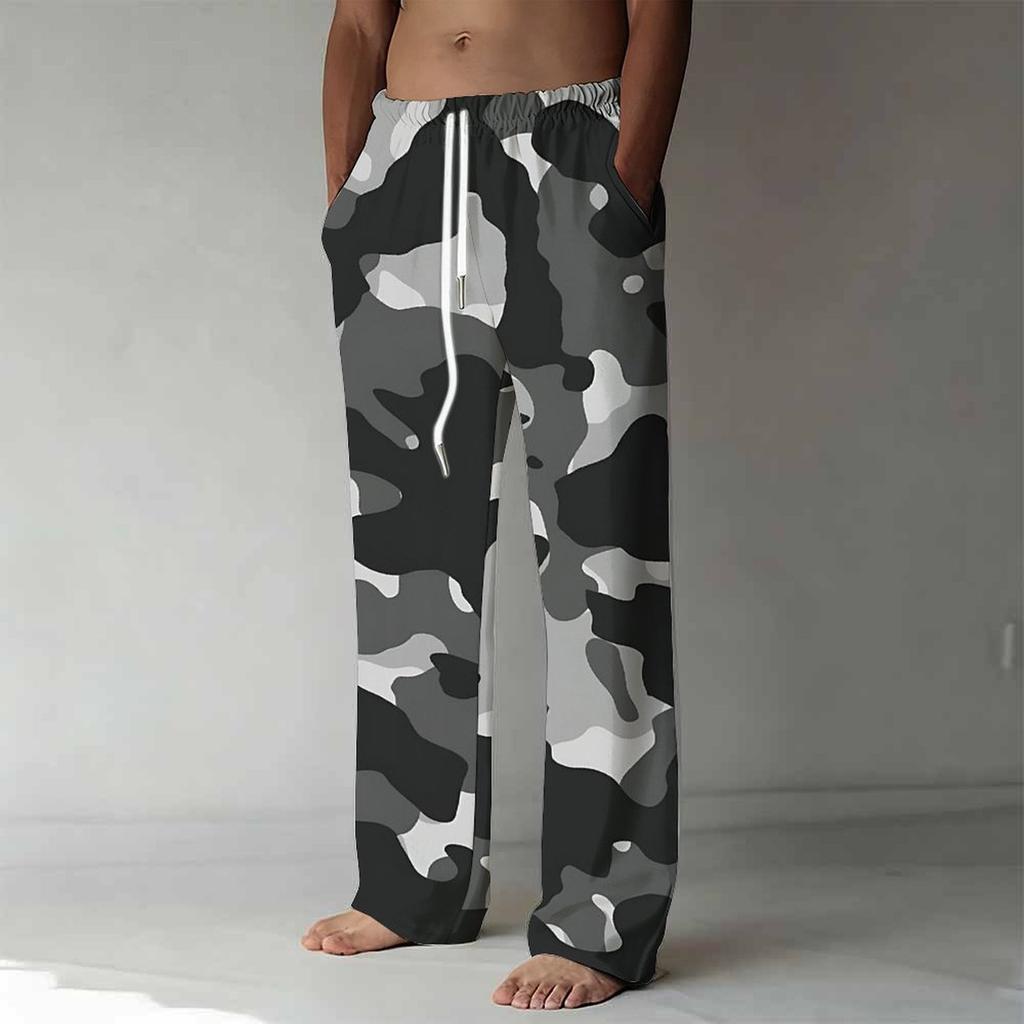 Herren Lockere Lässige Einfarbige Hose Camouflage Muster Gerade Hose