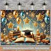 2D Graduation Cap and Books Themed Party Backdrop Photo Background Banner