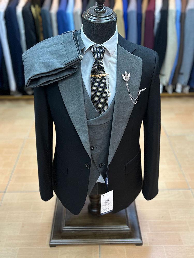 

Мужские узкие костюмы в европейском и американском стиле: Модная деловая официальная одежда черного и хаки цвета XXL серый