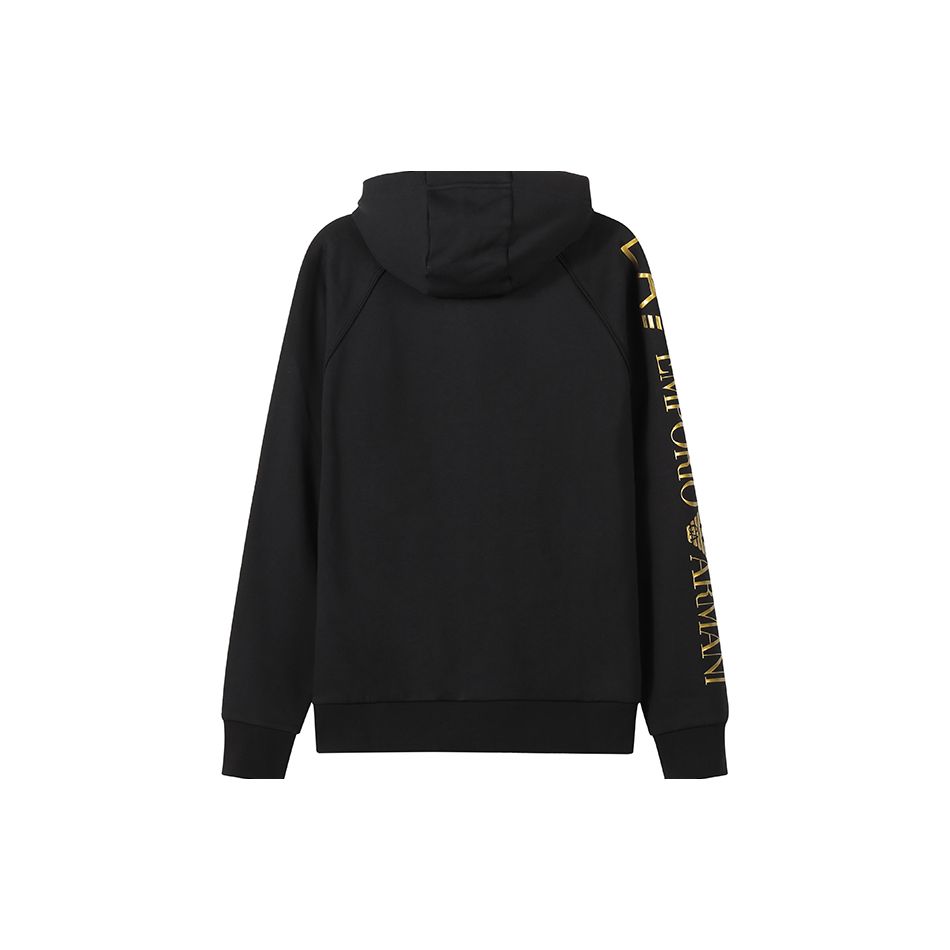 Emporio Armani Embroidered Fleece Hooded Long Sleeve Sweatshirt Men sweatshirt Black Gold 8NPM08-PJ07Z-1203