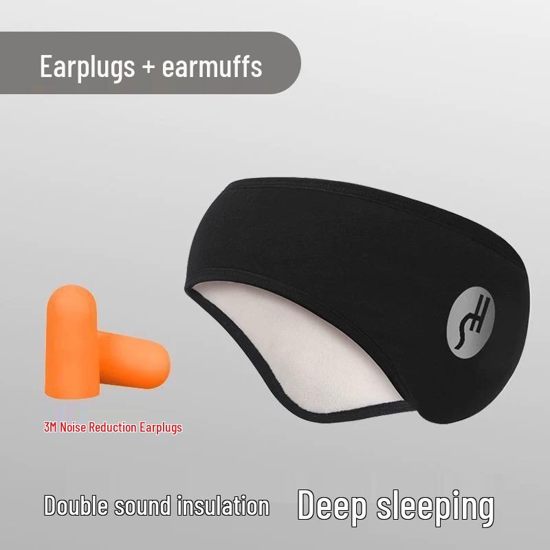 

Зимние теплые флисовые наушники с шумоподавлением и светонепроницаемая маска для глаз в комплекте One Size чёрный
