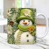 3D Christmas Ceramic Coffee Mug Tea Cup Snowman Flower Snowflake