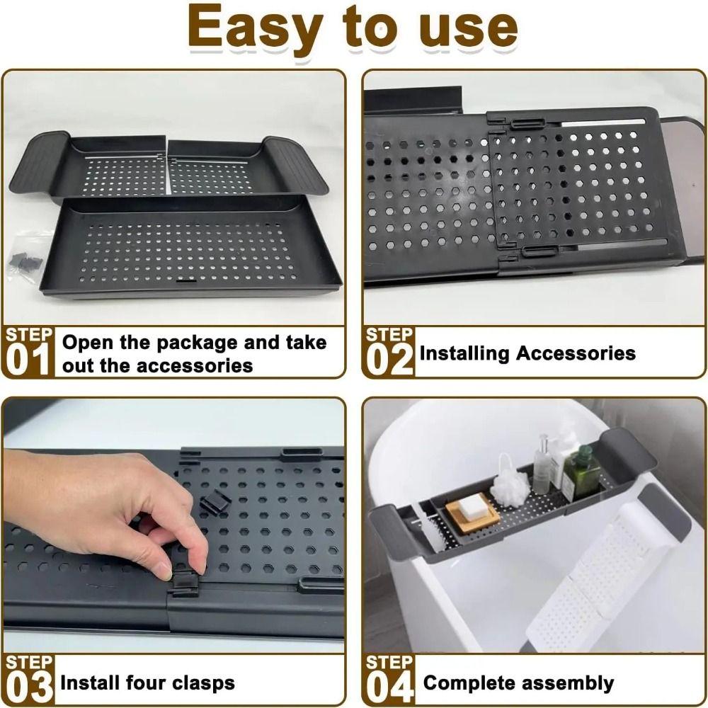 Built-in Phone Holder Extendable Bathtub Rack Over Bath Tub Shelf  Spa Experience