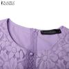 ZANZEA Women Casual Round Neck Loose Lace Patchwork Half Sleeve Dress