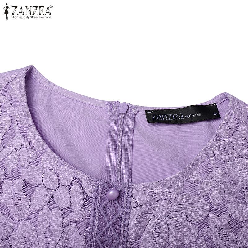ZANZEA Women Casual Round Neck Loose Lace Patchwork Half Sleeve Dress