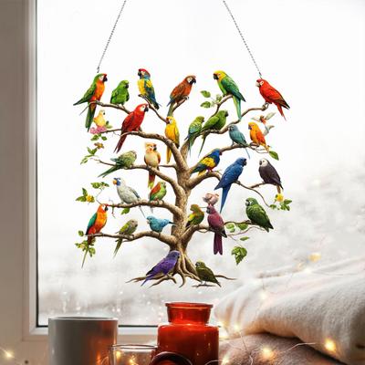 Acryl Papageienbaum Hängedekoration 2D Flach Bunt Papagei Innen Außen Weihnachtsbaum Wand Fenster Hängendes Vogel Schild Ornament
