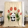 Cute Panda with Red Tulips Illustration Print Blanket Soft and Cozy Perfect for the Living Room Bed Sofa or a Nap,gift