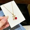 Chic Cherry Red Zircon Clavicle Necklace - Elegant Titanium Steel Jewelry for Women