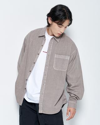 PSSHOPPER Pigment High-Density Damaged Shirt [Ash Brown]