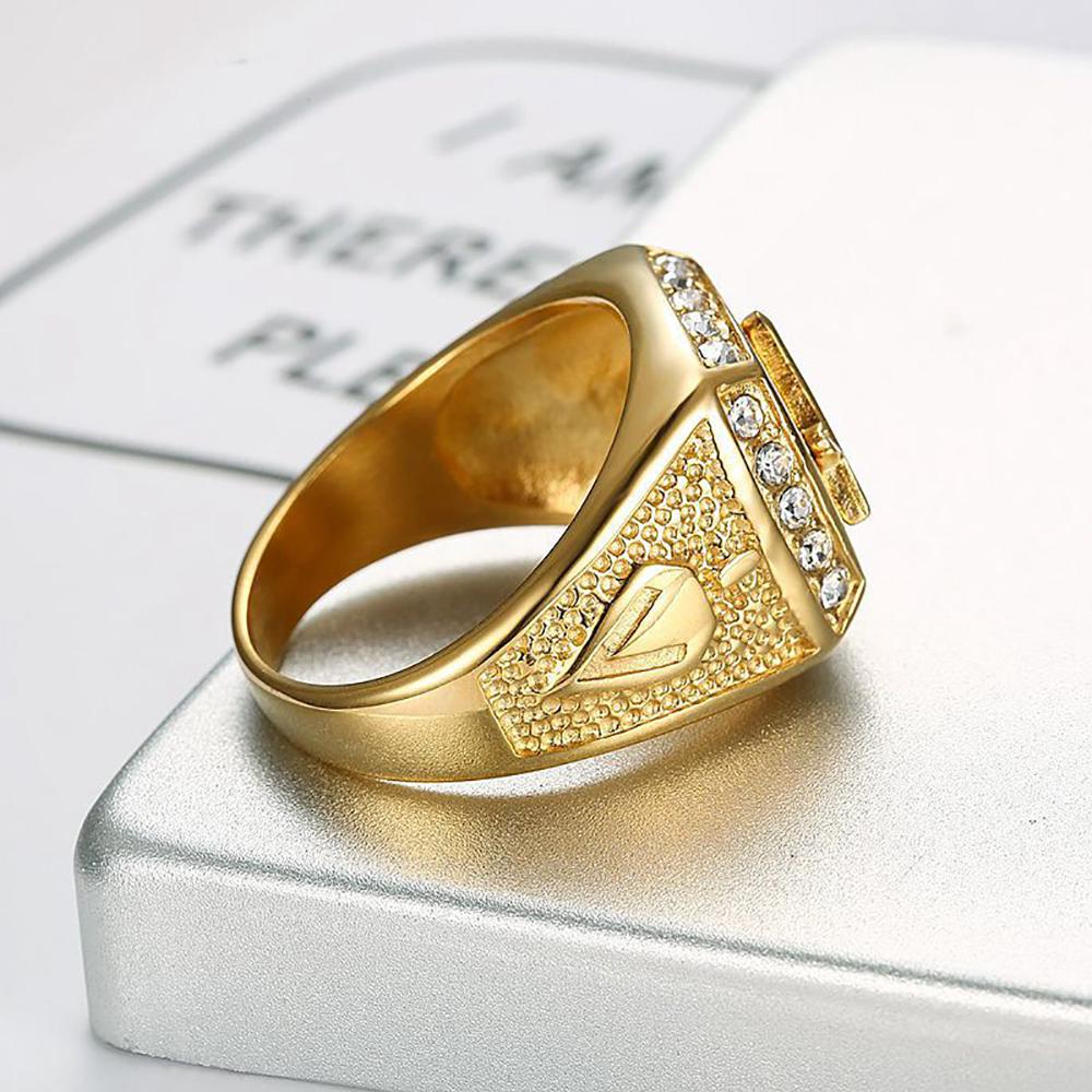 Hip Hop Freimaurer Ring für Männer 316L Edelstahl Iced Out Bling CZ Kristall Freimaurer Ringe Goldfarbe Mode Amulett Schmuck