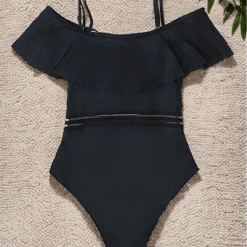 New One-word Shoulder Webbing Sexy High-waisted One-piece Bikini Swimsuit Swimsuit Women